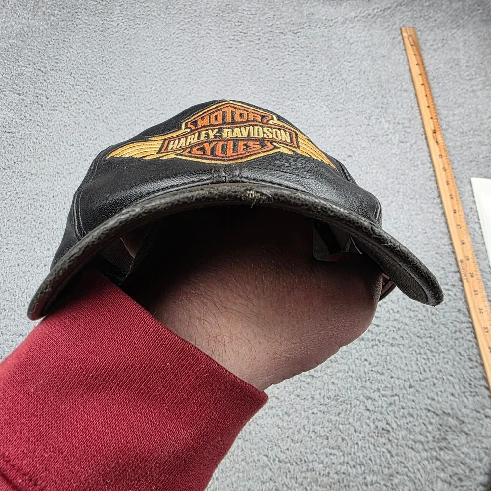 Harley-Davidson Baseball Cap Boys 8/18 Black Faux Leather Ride‎ The Wind Y2K VTG